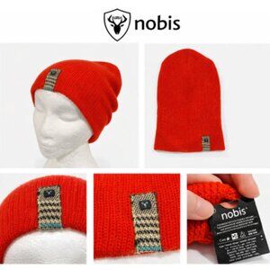 Nobis Red Beanie Knit Winter Hat Logo Patch Slouchy Warm Unisex OS